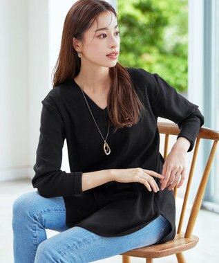 Tiaclasse 【安田美沙子さん着用・新色追加・洗える】ラウンドヘムニットチュニック ブラック