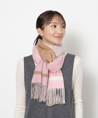 MOONBAT FURLA(フルラ）カシミヤ100％ カラーブロック オンブレー ストール ピンク