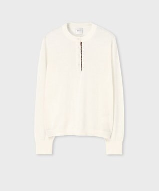 Paul Smith ドレープウール ストライプ ヘンリーネック ニット オフホワイト