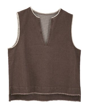 Green Parks フリンジ付きデニムベスト Brown