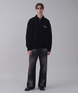 WEGO 【ユニセックス着用ITEM】ベロアモールワンポイントZIPカーディガン ブラック