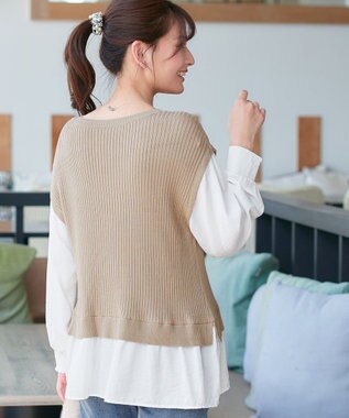 Tiaclasse ベストドッキングトップス ベージュ×オフホワイト