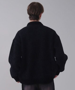 WEGO 【ユニセックス着用ITEM】ベロアモールワンポイントZIPカーディガン ブラック