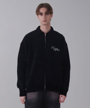 WEGO 【ユニセックス着用ITEM】ベロアモールワンポイントZIPカーディガン ブラック