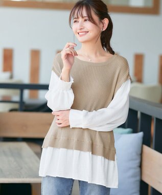 Tiaclasse ベストドッキングトップス ベージュ×オフホワイト