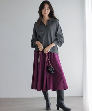 組曲 S 【加藤ローサさん着用】ポロ襟ストレッチニット グレー系