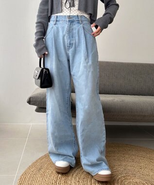 WEGO モチーフデニムタックパンツ デニム淡色