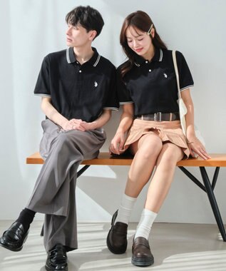 WEGO 【ユニセックス着用ITEM/SMLサイズ展開】別注USPOLOラインポロシャツ ブラック