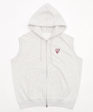 WEGO 【ユニセックス着用ITEM/MLサイズ展開】ワンポイントノースリジップパーカー アッシュグレー