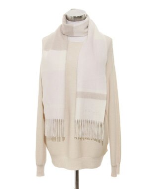 MOONBAT 【洗える】FURLA カシミヤ混ラメ入りチェックストールマフラー／幅30cm ペールピンク