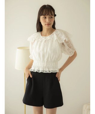 earth music&ecology 衿付きフラワーブラウス Off White