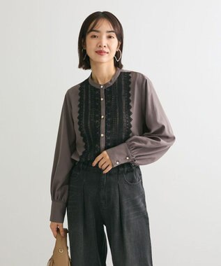 Green Parks ・ＥＬＥＮＣＡＲＥ　ＤＵＥ　フロントレースブラウス Charcoal Gray