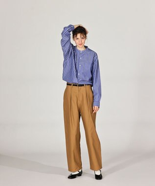 LENO BAND COLLAR SHIRTS 《UNISEX》 バンドカラーシャツ BLUE STRIPE