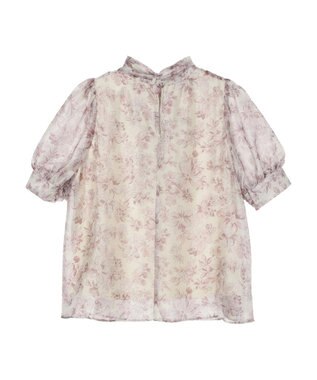 earth music&ecology フラワー柄シアーパフブラウス Pink