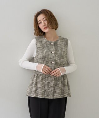 YECCA VECCA 袖口シアーリブニット Off White