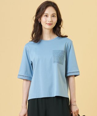 J.PRESS LADIES L 【一枚で着映え】レーシーコンビ ポケットデザイン カットソー ソフトブルー系