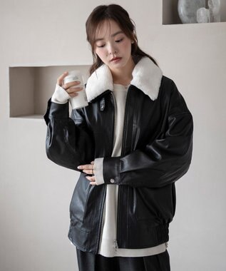 WEGO 2WAYファー襟PUジャケット ブラック