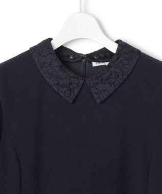 23区 【セットアップ対応/洗える】トリアセダブルジョーゼット 襟付き ワンピース ネイビー系