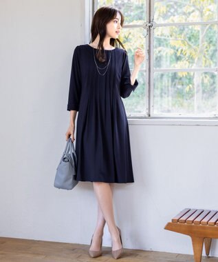 Tiaclasse 【洗える】スタイルアップも叶うピンタックワンピース ネイビー
