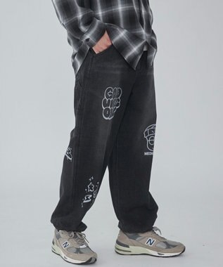WEGO 【ウエスト紐で調整】イージーペインターグラフィックデニムパンツ 柄2