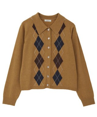 earth music&ecology 【予約】襟付きアーガイルニットカーディガン キャメル