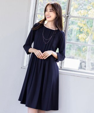 Tiaclasse 【洗える】スタイルアップも叶うピンタックワンピース ネイビー