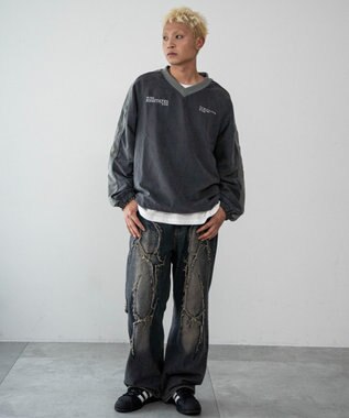 WEGO ミリタリーVネックラインプルオーバー ダークグレー