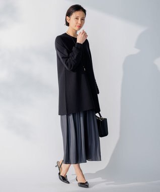 自由区 【洗える】レーヨンポリエステルスムース チュニック丈ニット ネイビー系