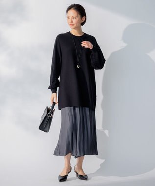 自由区 【洗える】レーヨンポリエステルスムース チュニック丈ニット ネイビー系