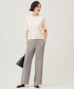 自由区 【撥水加工・洗える】TRギャバチェック柄ストレート パンツ ベージュ系チェック