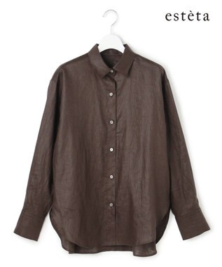 23区 【エステータ】チンツリネン オーバーサイズ シャツ ダークブラウン系