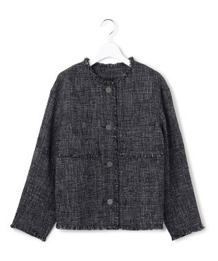 ICB ライトブッチャーツイード ノーカラージャケット ネイビーミックス