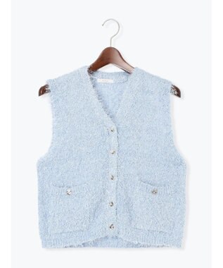 Te chichi 金釦ポケットシャギーニットベスト ブルー