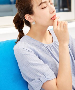 Tiaclasse L 【洗える】シアーチェックリボン袖チュニックブラウス グレー