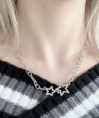 WEGO Lラインストーンダブルモチーフネックレス 柄2