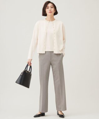 自由区 【撥水加工・洗える】TRギャバチェック柄ストレート パンツ ベージュ系チェック