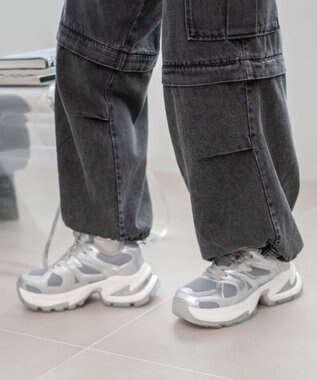 WEGO PUメッシュヒールダッドスニーカー シルバー