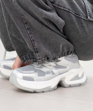 WEGO PUメッシュヒールダッドスニーカー シルバー