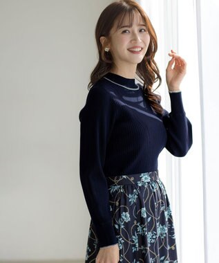 ANY SIS L 【アンサンブル対応】バイカラーリブ ニット ネイビー×オフ