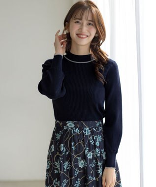 ANY SIS L 【アンサンブル対応】バイカラーリブ ニット ネイビー×オフ