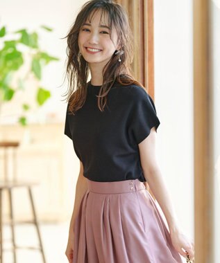 ANY SIS 【洗える】ボトルネックフレンチスリーブ ニットT ブラック