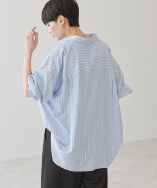 AMERICAN HOLIC サラックールバックタックシャツ Stripe Sax