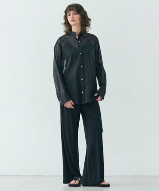 BEIGE， 【洗える】PLUMERIA / コットンシアーバックボウタイブラウス Black