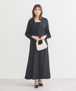 earth music&ecology ＳＥＴ２点ジャカードシャツ＋キャミドレ Black