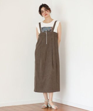 Green Parks マルチＷＡＹフロントｚｉｐサロペットスカート Brown