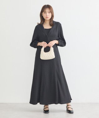 earth music&ecology ＳＥＴ２点ジャカードシャツ＋キャミドレ Black