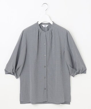 J.PRESS LADIES 【洗える】バイカラーギンガム&ストライプ ブラウス ネイビー系3