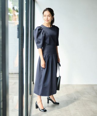 #Newans 【セレモニーにも】バルーンフレアニットスカート ネイビー