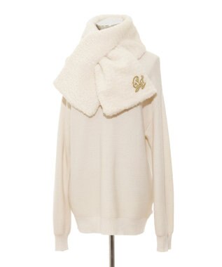 MOONBAT PAUL & JOE ACCESSOIRES フェイクファーブローチマフラー オフホワイト