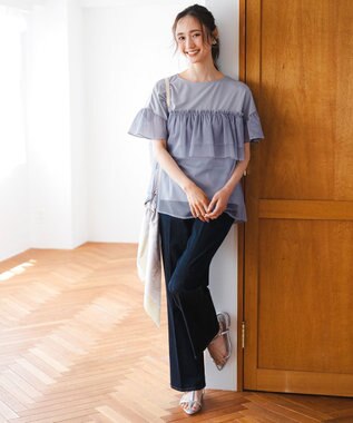 ANY SIS 【洗える】チュール重ね プルオーバー ライトグレー